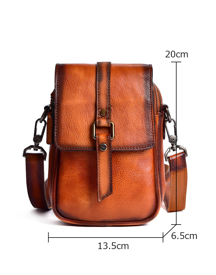 Whatna アンティーク風合い鞣し天 然 牛革ミニショルダーバッグ メンズ ポシェット メッセンジャーバッグ小さめ ショルダーミニポーチ 縦型 ipad mini収納可 本革 通勤 通学 斜めがけバッグ 自転車 かばん男性用 黒ブラウン13678-1