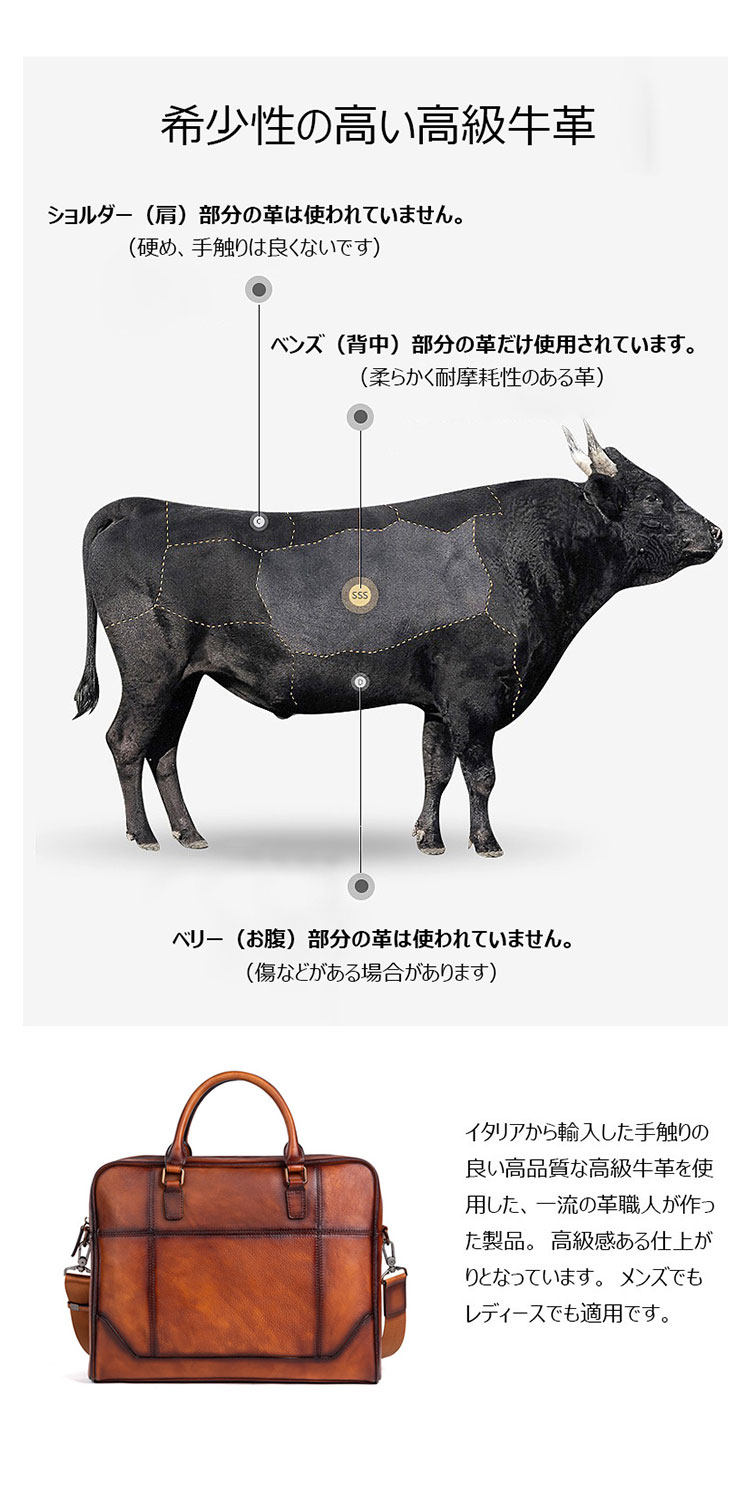 Whatna アンティーク風合い鞣し天 然 牛革 ビジネス バッグメンズ 2way ショルダー 手提げバッグブリーフケース 15.6インチPC対応 旅行 出張 通勤 通学 就活 面接 バッグ かばん 男性用 13555-7