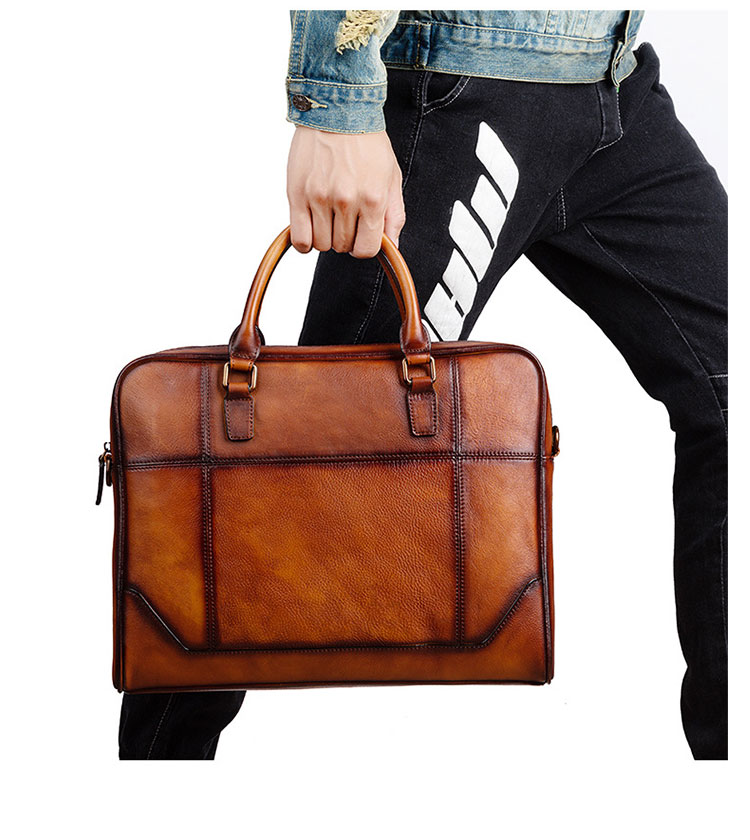 Whatna アンティーク風合い鞣し天 然 牛革 ビジネス バッグメンズ 2way ショルダー 手提げバッグブリーフケース 15.6インチPC対応 旅行 出張 通勤 通学 就活 面接 バッグ かばん 男性用 13555-10