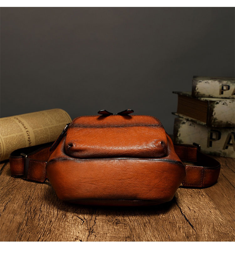 Whatna アンティーク風合い鞣し天 然 牛革ミニショルダーバッグ メンズ ワンショルダー 斜め掛けバッグ小さめ ショルダーミニポーチ 縦型 本革 通勤 通学 斜めがけバッグ 自転車 かばん男性用 黒ブラウン13700-4