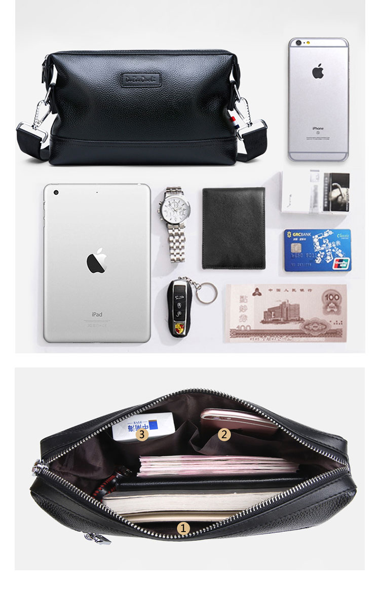 Whatna 天然 牛革 セカンド バッグ メンズ 3way クラッチ ショルダーバッグ 肩掛けバッグ 小さい ショルダーベルト付 ハンドストラップ付 本革 結婚式 バッグ ビジネス フォーマル 冠婚葬祭 バッグ紳士用 男性用 黒 S103-7