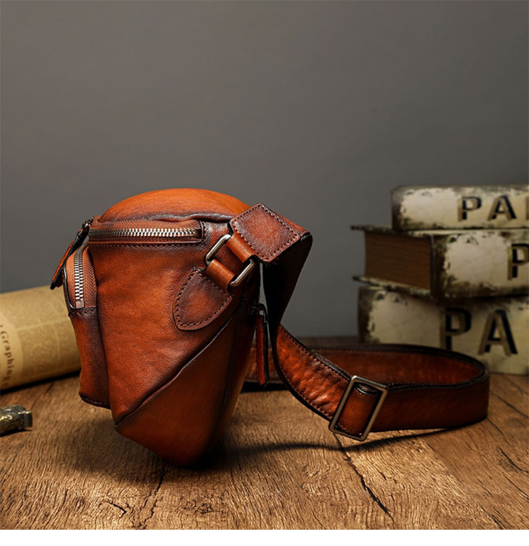 Whatna アンティーク風合い鞣し天 然 牛革ミニショルダーバッグ メンズ ワンショルダー 斜め掛けバッグ小さめ ショルダーミニポーチ 縦型 本革 通勤 通学 斜めがけバッグ 自転車 かばん男性用 黒ブラウン13700-3