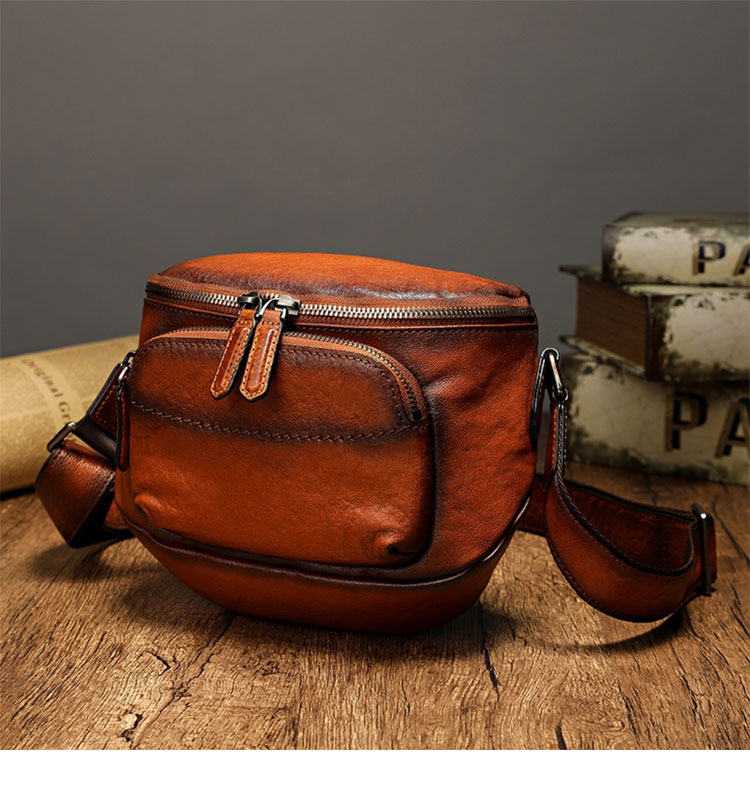 Whatna アンティーク風合い鞣し天 然 牛革ミニショルダーバッグ メンズ ワンショルダー 斜め掛けバッグ小さめ ショルダーミニポーチ 縦型 本革 通勤 通学 斜めがけバッグ 自転車 かばん男性用 黒ブラウン13700-2