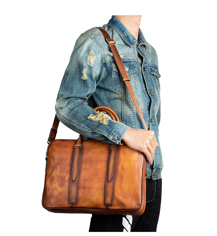 Whatna アンティーク風合い鞣し天 然 牛革 ビジネス バッグメンズ 2way ショルダー 手提げバッグブリーフケース 15.6インチPC対応 ショルダーストラップ付 旅行 出張 通勤 通学 就活 面接 バッグ かばん 男性用 131110-9