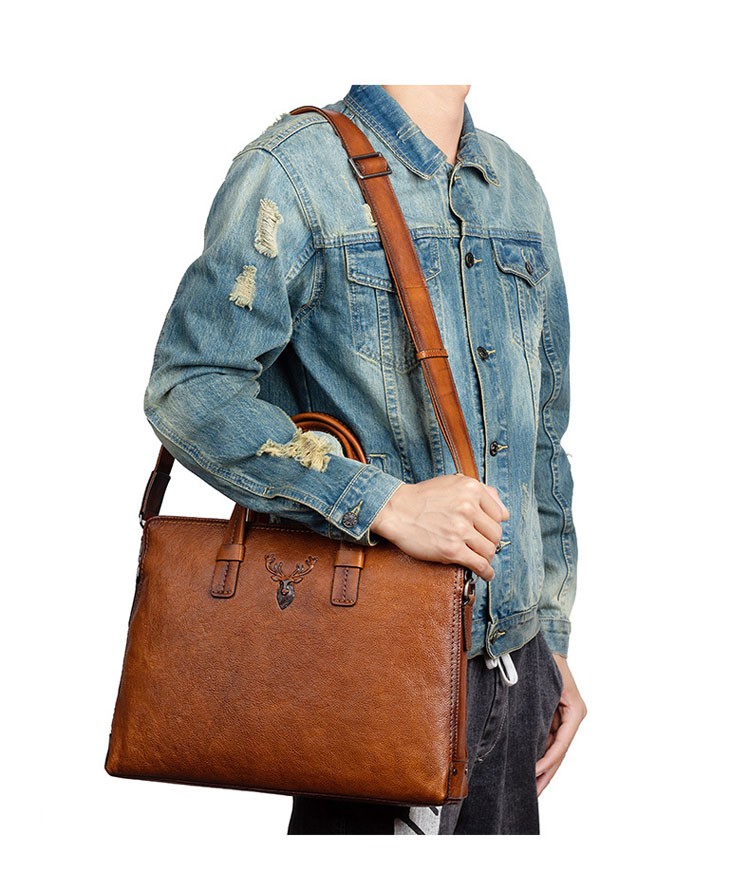 Whatna アンティーク風合い鞣し天 然 牛革 ビジネス バッグメンズ 2way ショルダー 手提げバッグブリーフケース 15.6インチPC対応 旅行 出張 通勤 通学 就活 面接 バッグ かばん 男性用 13718-9