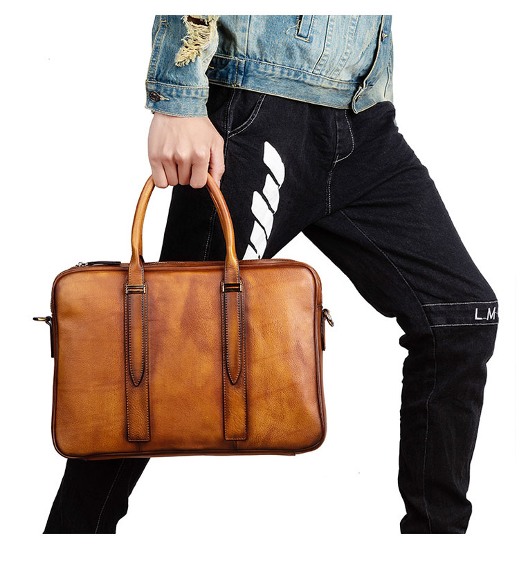 Whatna アンティーク風合い鞣し天 然 牛革 ビジネス バッグメンズ 2way ショルダー 手提げバッグブリーフケース 15.6インチPC対応 ショルダーストラップ付 旅行 出張 通勤 通学 就活 面接 バッグ かばん 男性用 131110-10