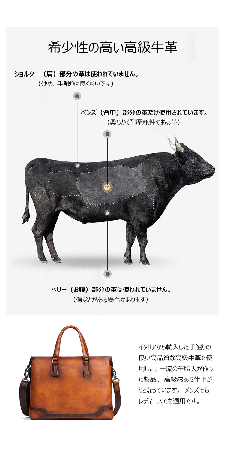 Whatna アンティーク風合い鞣し天 然 牛革 ビジネス バッグメンズ 2way ショルダー 手提げバッグブリーフケース 15.6インチPC対応 ショルダーストラップ付 旅行 出張 通勤 通学 就活 面接 バッグ かばん 男性用 13573-1-7
