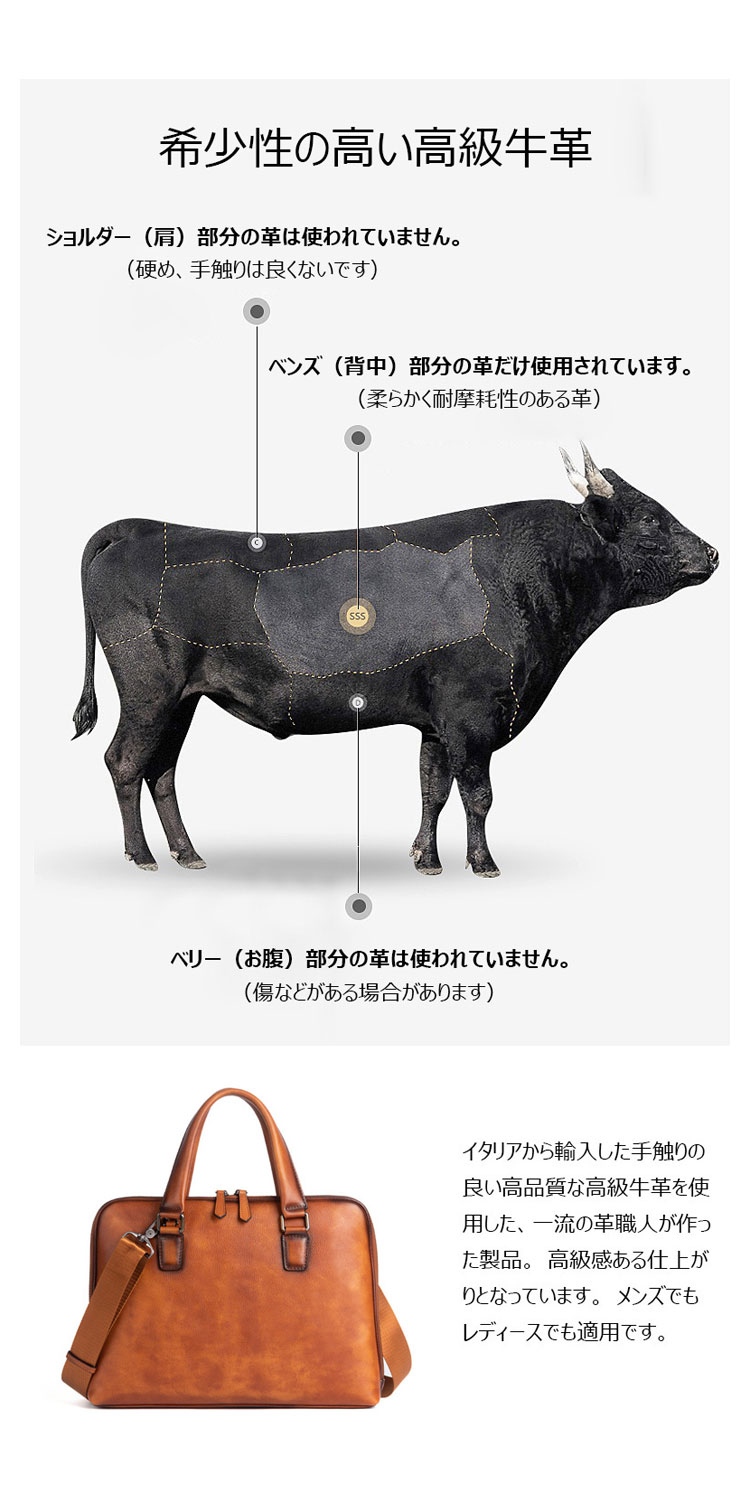 Whatna アンティーク風合い鞣し天 然 牛革 ビジネス バッグメンズ 2way ショルダー 手提げバッグブリーフケース14インチPC対応 2室仕切 ダブルファスナー. 旅行 出張 通勤 通学 就活 面接 バッグ かばん 男性用 13053-7