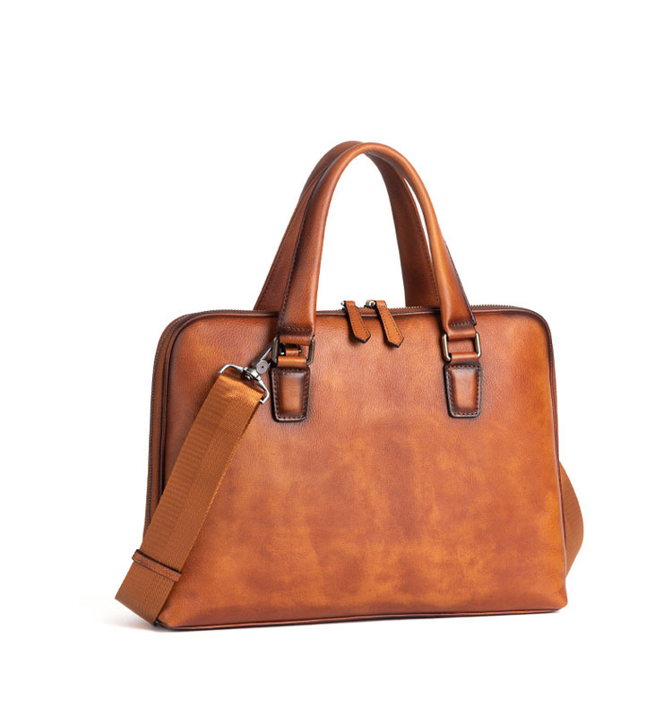 Whatna アンティーク風合い鞣し天 然 牛革 ビジネス バッグメンズ 2way ショルダー 手提げバッグブリーフケース14インチPC対応 2室仕切 ダブルファスナー. 旅行 出張 通勤 通学 就活 面接 バッグ かばん 男性用 13053-1