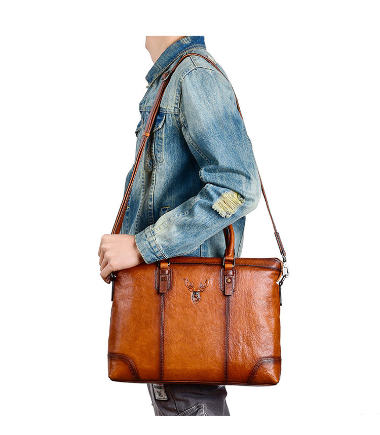 Whatna アンティーク風合い鞣し天 然 牛革 ビジネス バッグメンズ 2way ショルダー 手提げバッグブリーフケース 15.6インチPC対応 ショルダーストラップ付 旅行 出張 通勤 通学 就活 面接 バッグ かばん 男性用 13717-9