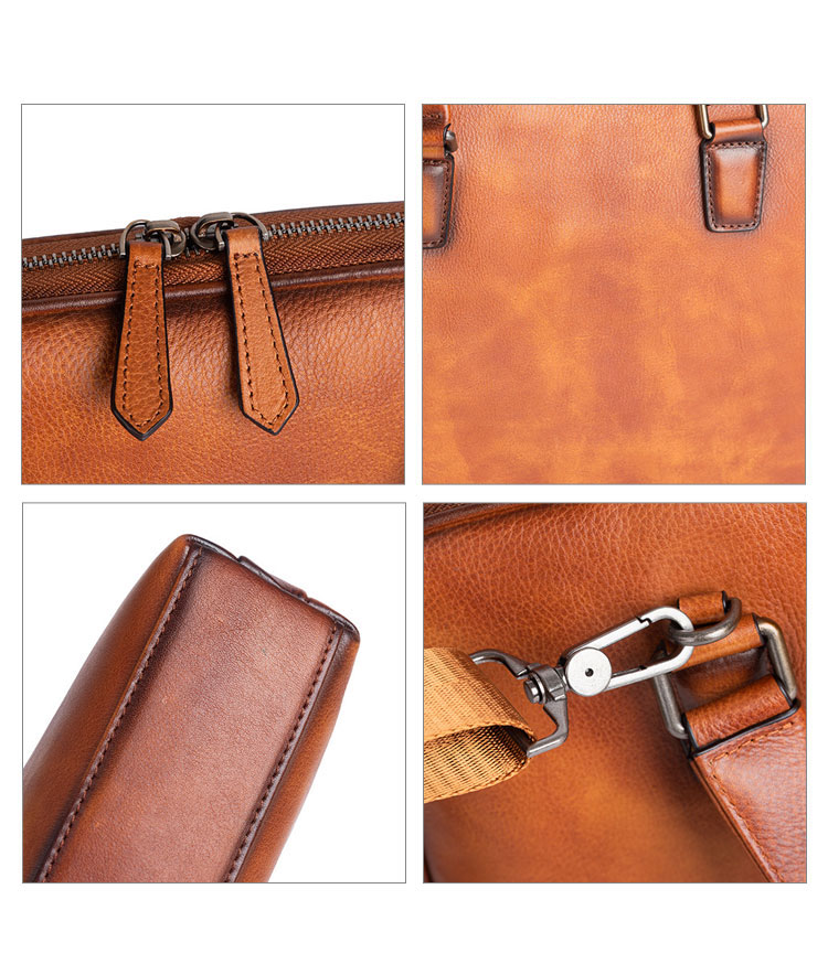 Whatna アンティーク風合い鞣し天 然 牛革 ビジネス バッグメンズ 2way ショルダー 手提げバッグブリーフケース14インチPC対応 2室仕切 ダブルファスナー. 旅行 出張 通勤 通学 就活 面接 バッグ かばん 男性用 13053-8