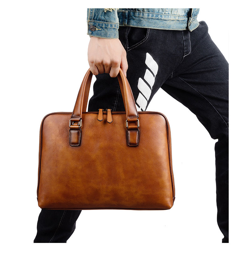 Whatna アンティーク風合い鞣し天 然 牛革 ビジネス バッグメンズ 2way ショルダー 手提げバッグブリーフケース14インチPC対応 2室仕切 ダブルファスナー. 旅行 出張 通勤 通学 就活 面接 バッグ かばん 男性用 13053-10