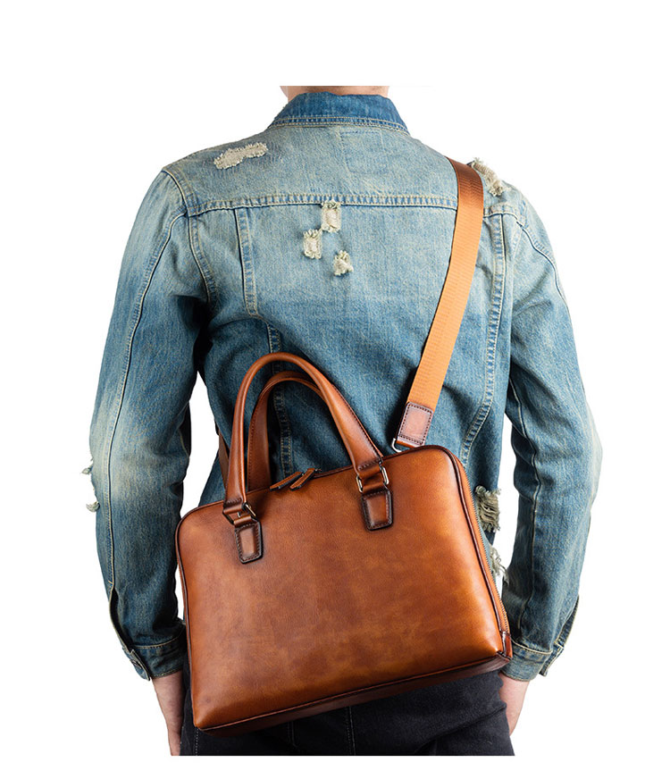 Whatna アンティーク風合い鞣し天 然 牛革 ビジネス バッグメンズ 2way ショルダー 手提げバッグブリーフケース14インチPC対応 2室仕切 ダブルファスナー. 旅行 出張 通勤 通学 就活 面接 バッグ かばん 男性用 13053-9