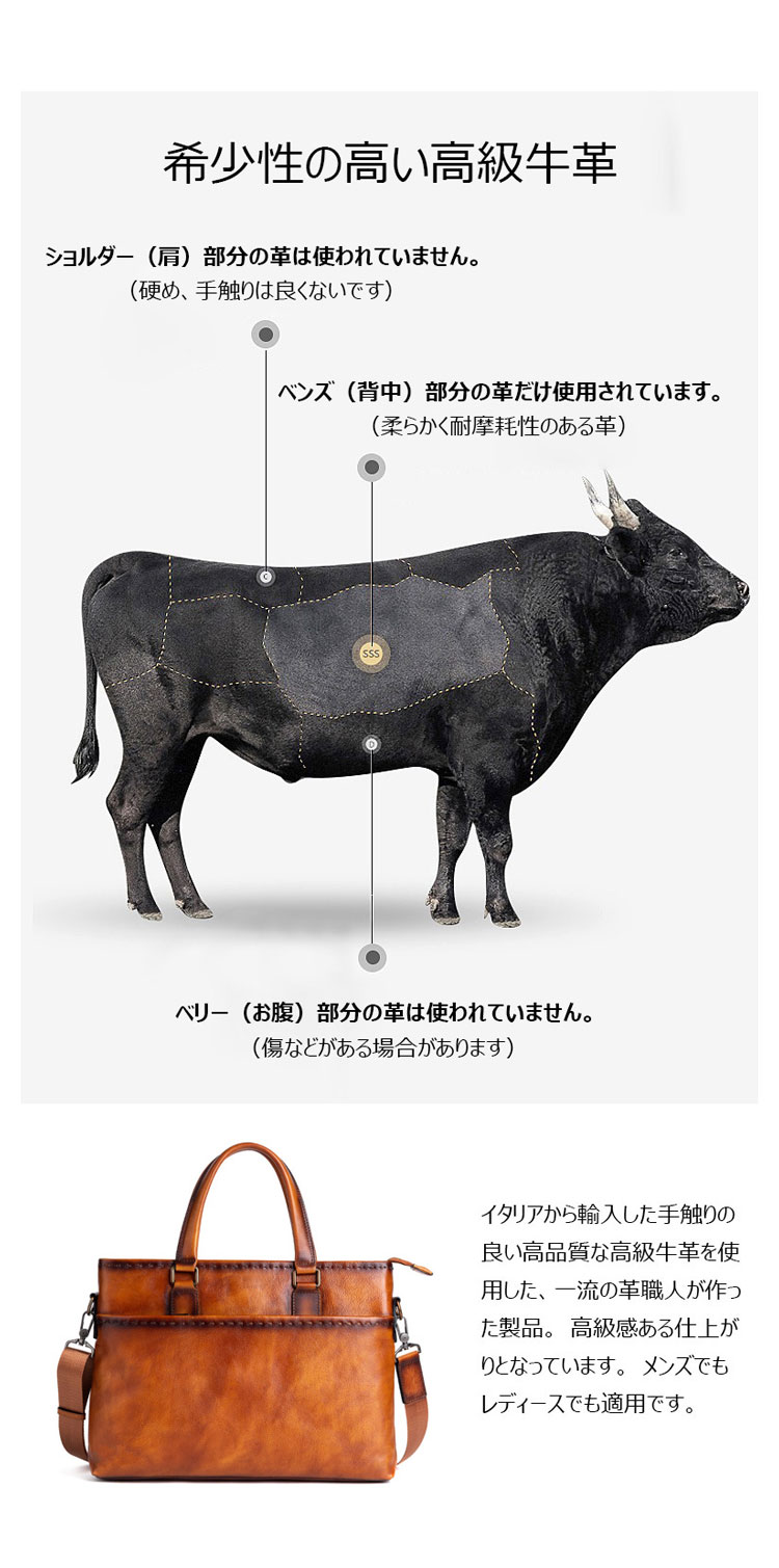 Whatna アンティーク風合い鞣し天 然 牛革 ビジネス バッグメンズ 2way ショルダー 手提げバッグブリーフケース 14インチPC対応 ショルダーストラップ付 旅行 出張 通勤 通学 就活 面接 バッグ かばん 男性用 13519-7