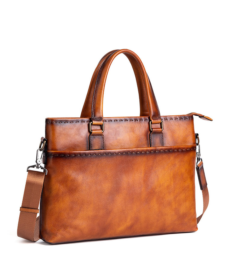 Whatna アンティーク風合い鞣し天 然 牛革 ビジネス バッグメンズ 2way ショルダー 手提げバッグブリーフケース 14インチPC対応 ショルダーストラップ付 旅行 出張 通勤 通学 就活 面接 バッグ かばん 男性用 13519-1