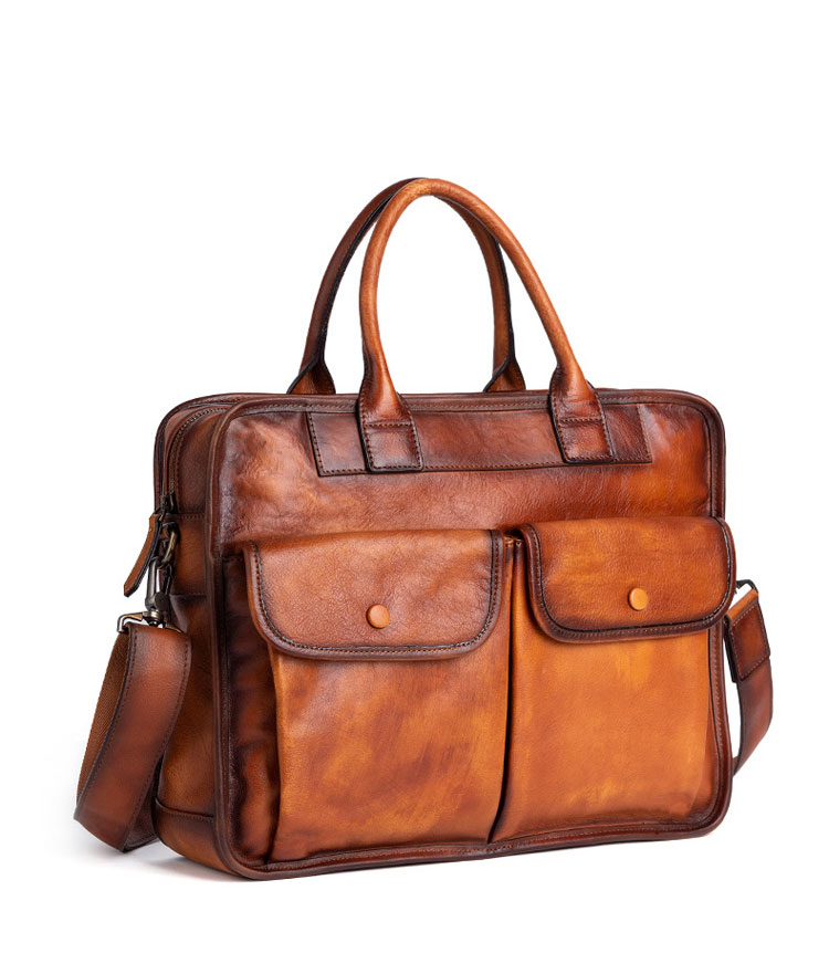 Whatna アンティーク風合い鞣し天 然 牛革 ビジネスバッグメンズ 2way ショルダー 手提げバッグブリーフケース ペン挿しx2 14インチPC対応 旅行 出張 通勤 通学 就活 面接 バッグ かばん 男性用13681-1