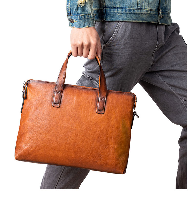 Whatna アンティーク風合い鞣し天 然 牛革 ビジネスバッグメンズ 2way ショルダー 手提げバッグブリーフケース 14インチPC対応 ショルダーストラップ付 旅行 出張 通勤 通学 就活 面接 バッグ かばん 男性用133713-11