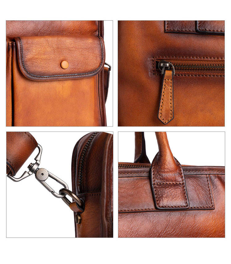 Whatna アンティーク風合い鞣し天 然 牛革 ビジネスバッグメンズ 2way ショルダー 手提げバッグブリーフケース ペン挿しx2 14インチPC対応 旅行 出張 通勤 通学 就活 面接 バッグ かばん 男性用13681-8