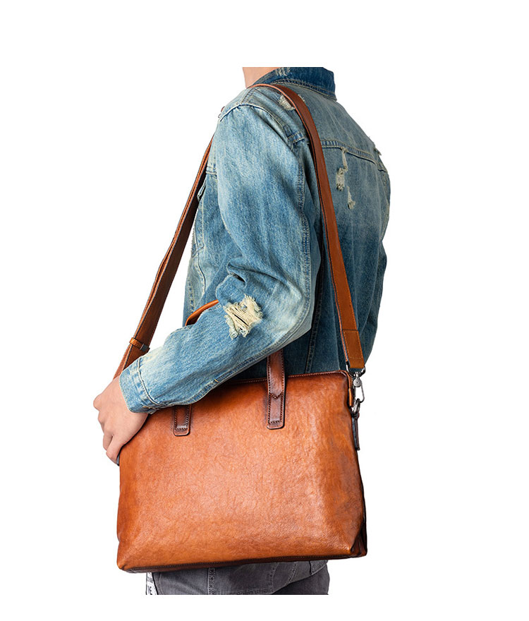 Whatna アンティーク風合い鞣し天 然 牛革 ビジネスバッグメンズ 2way ショルダー 手提げバッグブリーフケース 14インチPC対応 ショルダーストラップ付 旅行 出張 通勤 通学 就活 面接 バッグ かばん 男性用133713-9