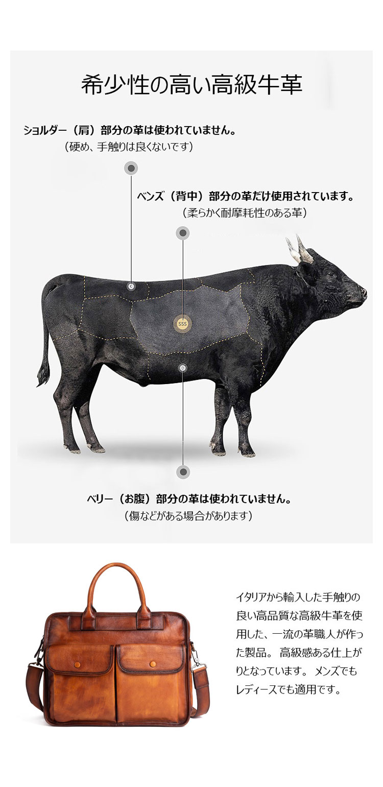 Whatna アンティーク風合い鞣し天 然 牛革 ビジネスバッグメンズ 2way ショルダー 手提げバッグブリーフケース ペン挿しx2 14インチPC対応 旅行 出張 通勤 通学 就活 面接 バッグ かばん 男性用13681-7