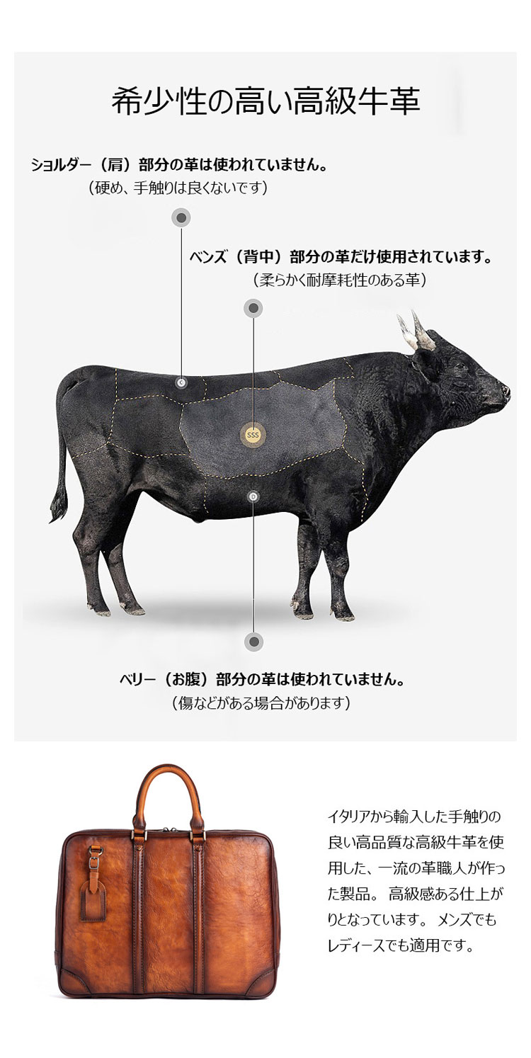 Whatna アンティーク風合い鞣し天 然 牛革 ビジネスバッグメンズ 2way ショルダー 手提げバッグブリーフケースダブルファスナー ペン挿しx2 15.6インチPC対応 旅行 出張 通勤 通学 就活 面接 バッグ かばん 男性用LW13596-7