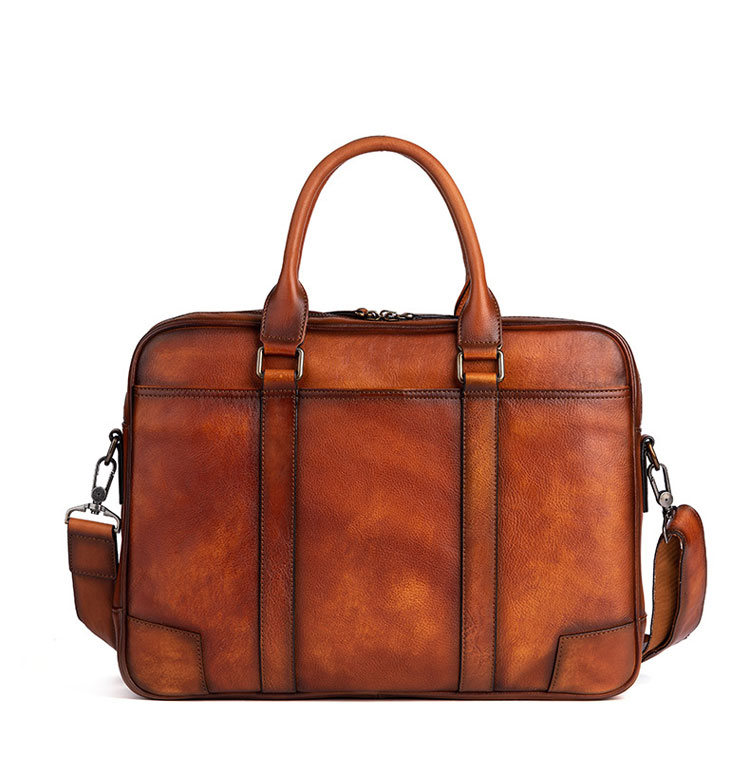Whatna アンティーク風合い鞣し天 然 牛革 ビジネスバッグメンズ 2way ショルダー 手提げバッグブリーフケースダブルファスナー 2室仕切 15.6インチPC対応 旅行 出張 通勤 通学 就活 面接 バッグ かばん 男性用13345-2