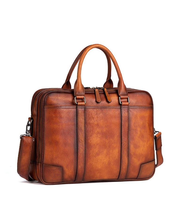 Whatna アンティーク風合い鞣し天 然 牛革 ビジネスバッグメンズ 2way ショルダー 手提げバッグブリーフケースダブルファスナー 2室仕切 15.6インチPC対応 旅行 出張 通勤 通学 就活 面接 バッグ かばん 男性用13345-1