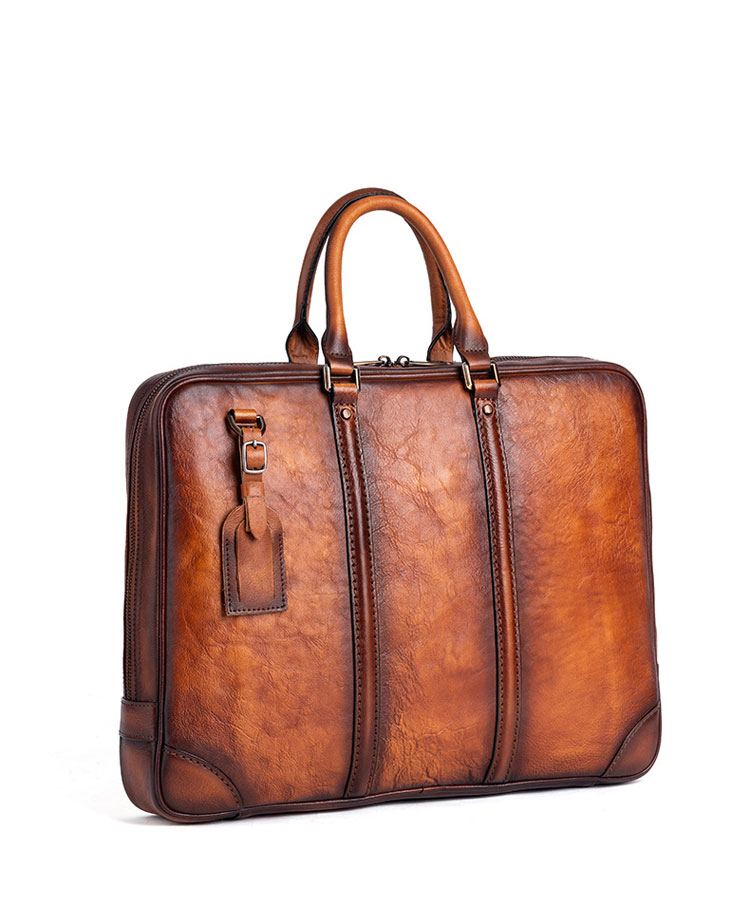 Whatna アンティーク風合い鞣し天 然 牛革 ビジネスバッグメンズ 2way ショルダー 手提げバッグブリーフケースダブルファスナー ペン挿しx2 15.6インチPC対応 旅行 出張 通勤 通学 就活 面接 バッグ かばん 男性用LW13596-1