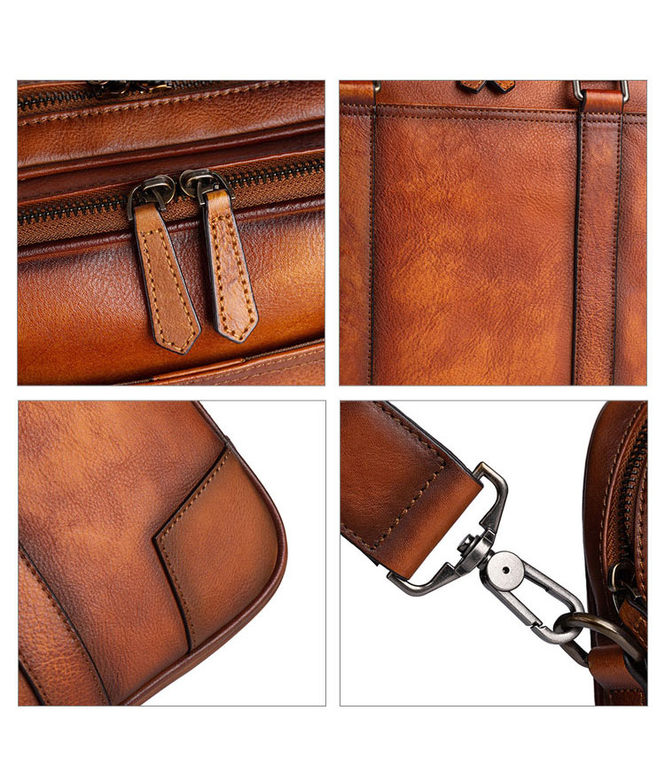 Whatna アンティーク風合い鞣し天 然 牛革 ビジネスバッグメンズ 2way ショルダー 手提げバッグブリーフケースダブルファスナー 2室仕切 15.6インチPC対応 旅行 出張 通勤 通学 就活 面接 バッグ かばん 男性用13345-8