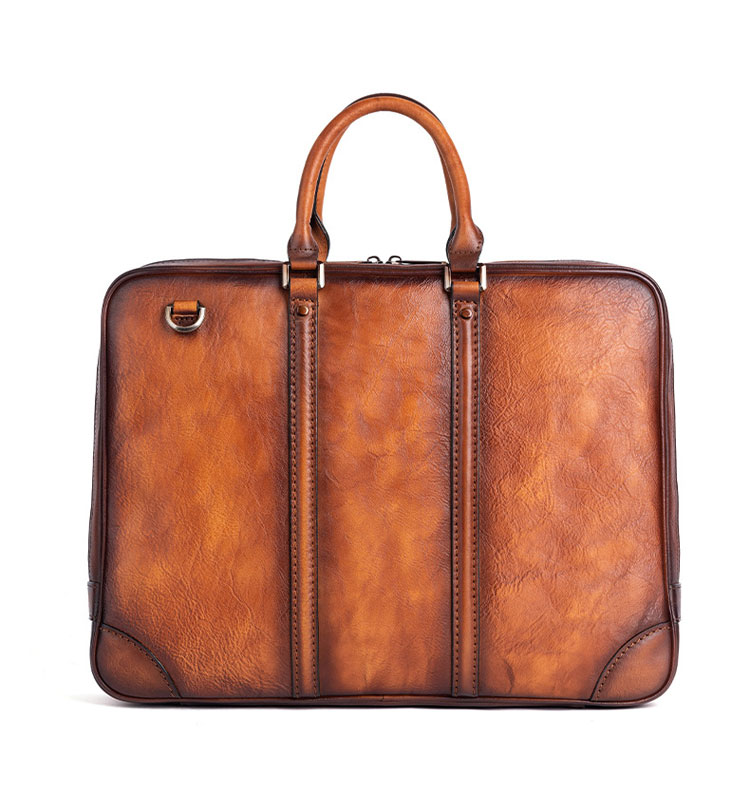 Whatna アンティーク風合い鞣し天 然 牛革 ビジネスバッグメンズ 2way ショルダー 手提げバッグブリーフケースダブルファスナー ペン挿しx2 15.6インチPC対応 旅行 出張 通勤 通学 就活 面接 バッグ かばん 男性用LW13596-2