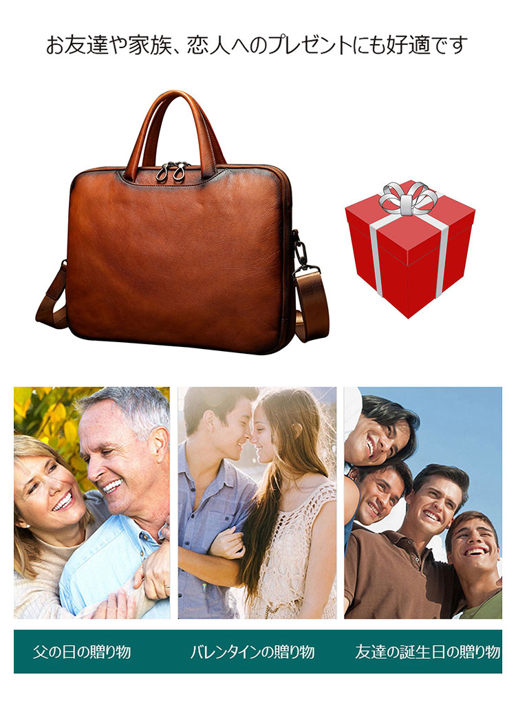 Whatna アンティーク風合い鞣し天 然 牛革 ビジネスバッグメンズ 2way ショルダー 手提げバッグブリーフケースダブルファスナー 2室仕切 15.6インチPC対応 旅行 出張 通勤 通学 就活 面接 バッグ かばん 男性用13558-10