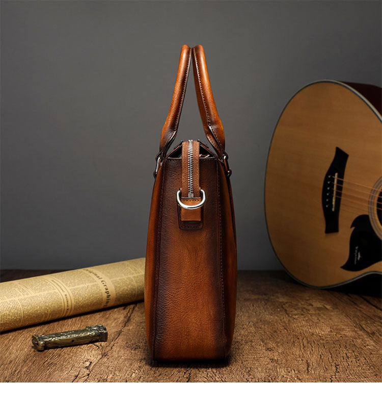 Whatna アンティーク風合い鞣し天 然 牛革 ビジネスバッグメンズ 2way ショルダー 手提げバッグブリーフケースダブルファスナー 15.6インチPC対応 旅行 出張 通勤 通学 就活 面接 バッグ かばん 男性用13330-2