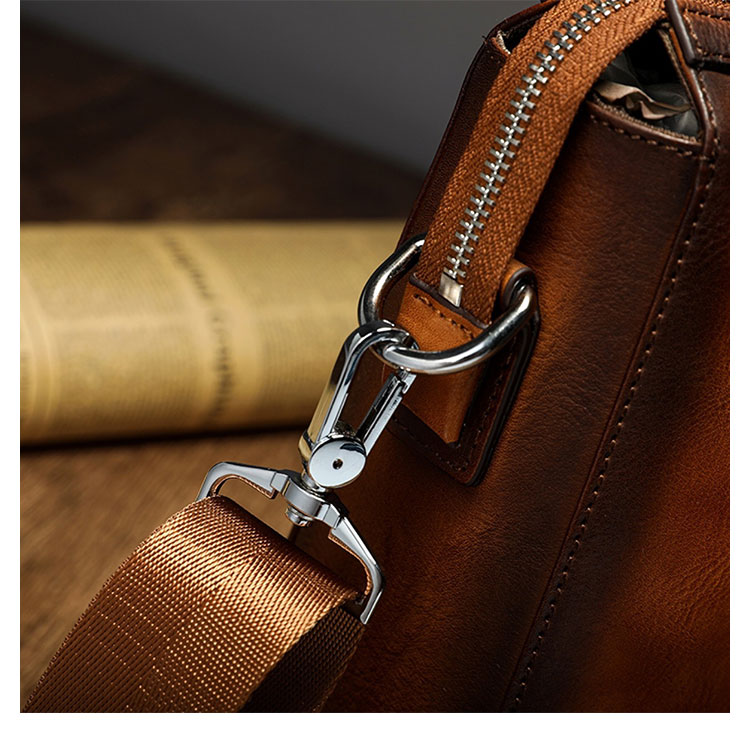 Whatna アンティーク風合い鞣し天 然 牛革 ビジネスバッグメンズ 2way ショルダー 手提げバッグブリーフケースダブルファスナー 15.6インチPC対応 旅行 出張 通勤 通学 就活 面接 バッグ かばん 男性用13330-10