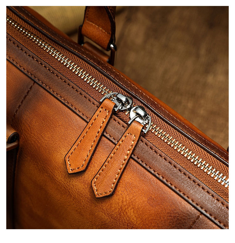 Whatna アンティーク風合い鞣し天 然 牛革 ビジネスバッグメンズ 2way ショルダー 手提げバッグブリーフケースダブルファスナー 15.6インチPC対応 旅行 出張 通勤 通学 就活 面接 バッグ かばん 男性用13330-11