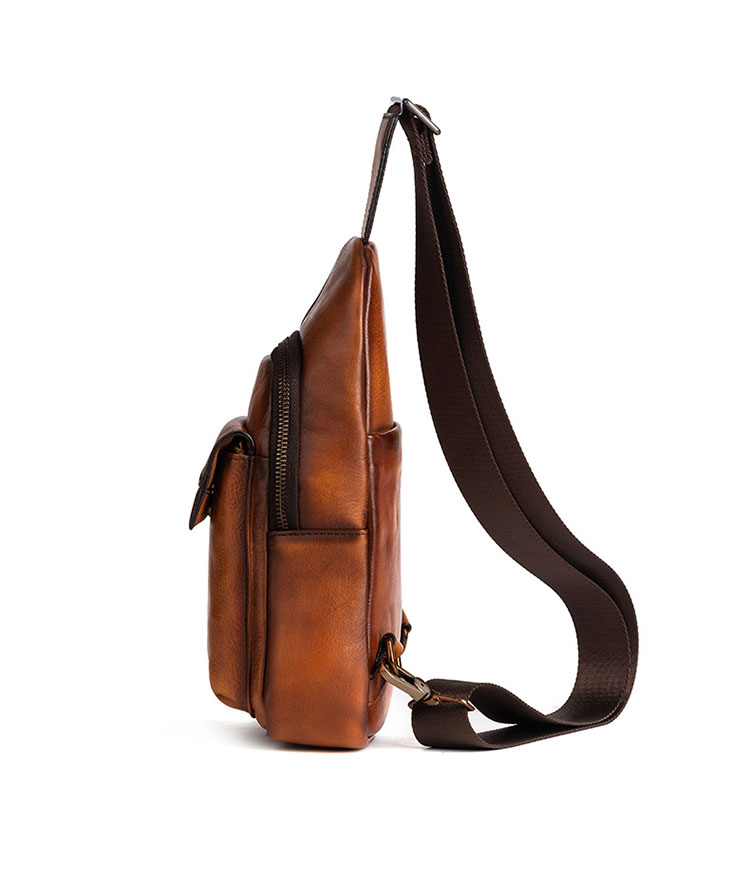 Whatnaアンティーク風合い鞣し天 然牛 革 斜めがけ ボディバッグ ワンショルダー メンズ 本革 厚手  レザー12001-4