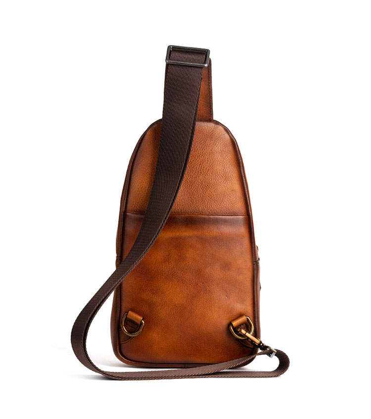 Whatnaアンティーク風合い鞣し天 然牛 革 斜めがけ ボディバッグ ワンショルダー メンズ 本革 厚手  レザー12001-2