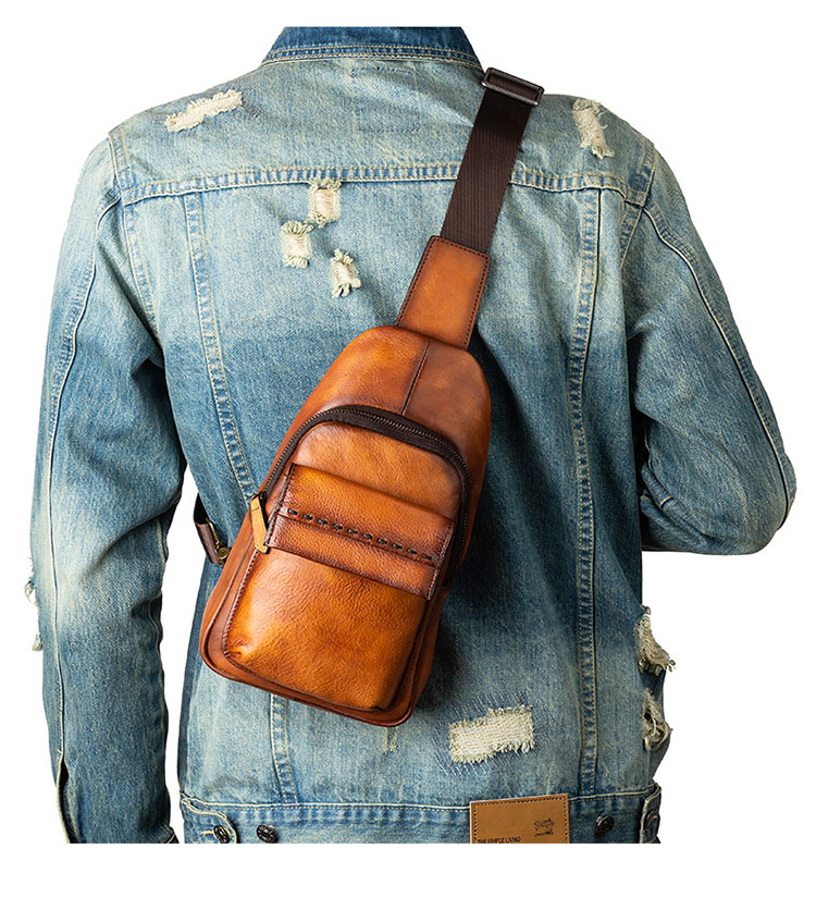 Whatnaアンティーク風合い鞣し天 然牛 革 斜めがけ ボディバッグ ワンショルダー メンズ 本革 厚手  レザー12001-9