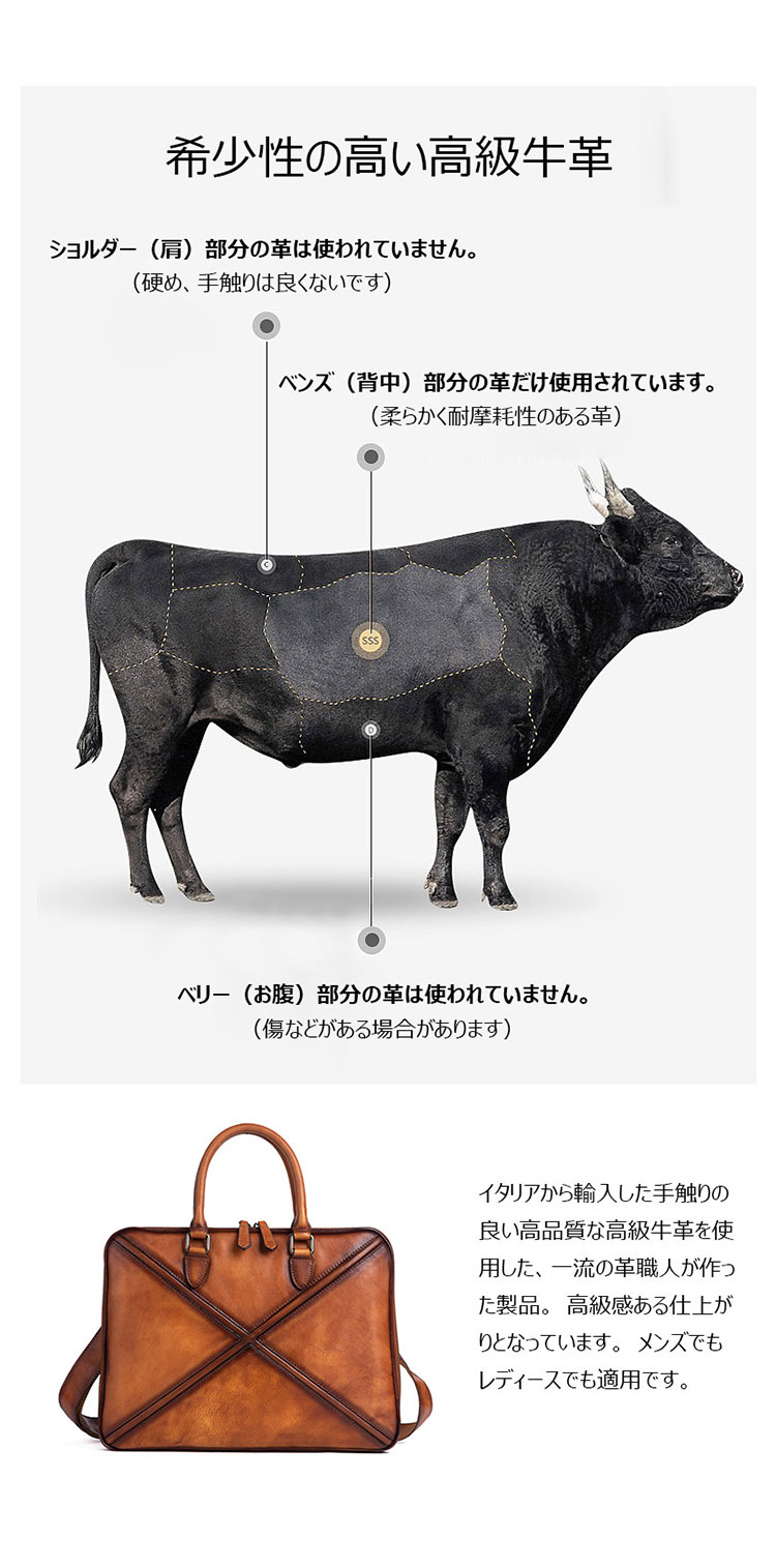 Whatnaアンティーク風合い鞣し天 然 牛革 ビジネスバッグメンズ 2way ショルダー 手提げバッグブリーフケースダブルファスナー 2室仕切 15インチPC対応 旅行 出張 通勤 通学 就活 面接 バッグ かばん 男性用13666-7