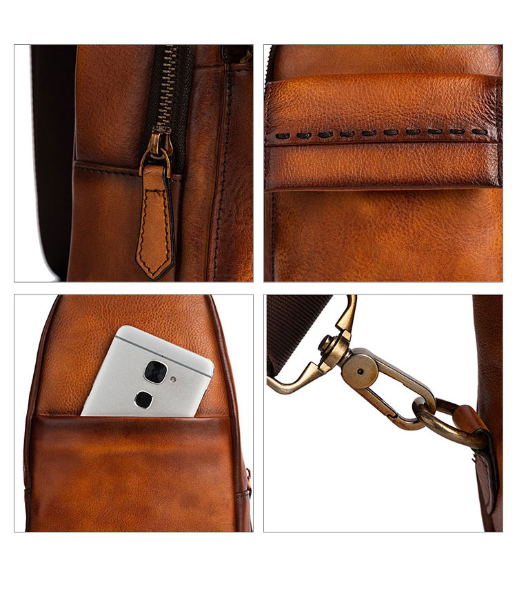 Whatnaアンティーク風合い鞣し天 然牛 革 斜めがけ ボディバッグ ワンショルダー メンズ 本革 厚手  レザー12001-11