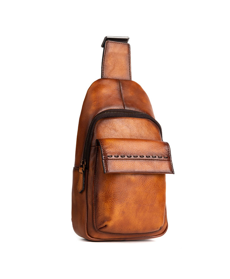 Whatnaアンティーク風合い鞣し天 然牛 革 斜めがけ ボディバッグ ワンショルダー メンズ 本革 厚手  レザー12001-3