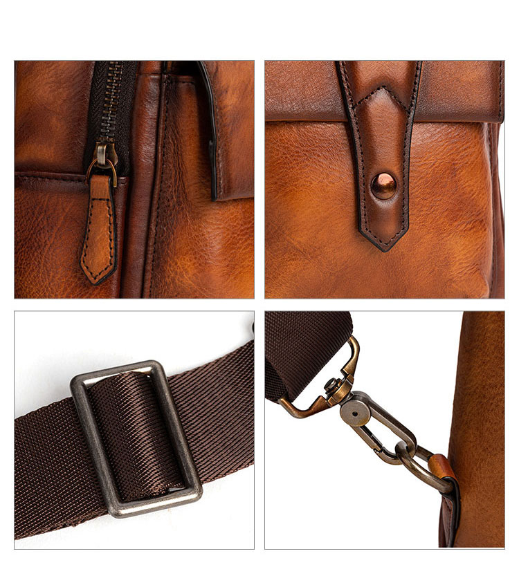 Whatnaアンティーク風合い鞣し天 然牛 革 斜めがけ ボディバッグ ワンショルダー メンズ 本革 厚手 レザー12002-10