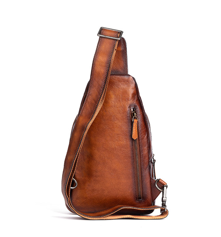 Whatna アンティーク風合い鞣し天 然牛 革 斜めがけ ボディバッグ ワンショルダー メンズ 本革 厚手  レザーイヤホン穴付 13541-2