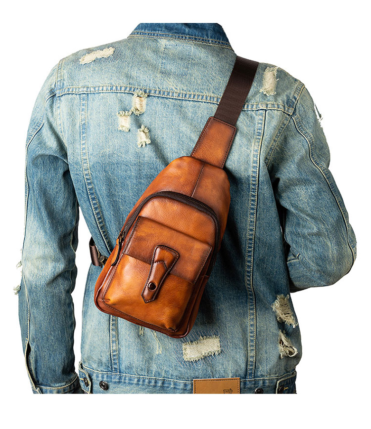 Whatnaアンティーク風合い鞣し天 然牛 革 斜めがけ ボディバッグ ワンショルダー メンズ 本革 厚手 レザー12002-8