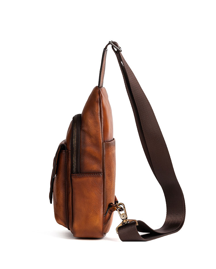 Whatnaアンティーク風合い鞣し天 然牛 革 斜めがけ ボディバッグ ワンショルダー メンズ 本革 厚手 レザー12002-3