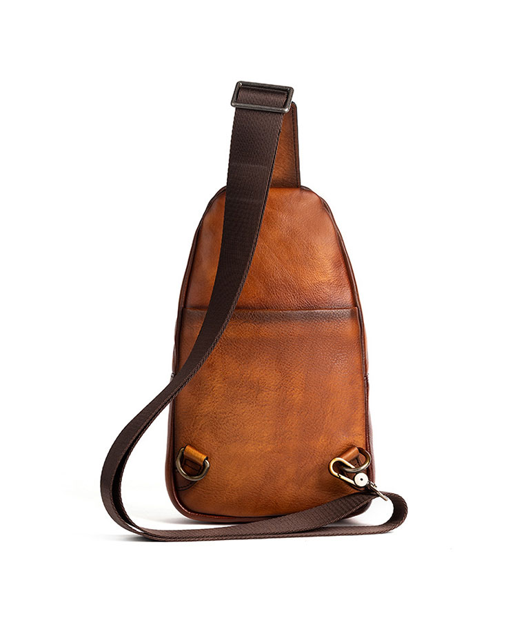 Whatnaアンティーク風合い鞣し天 然牛 革 斜めがけ ボディバッグ ワンショルダー メンズ 本革 厚手 レザー12002-2