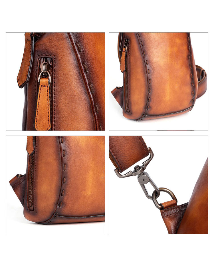 Whatna アンティーク風合い鞣し天 然牛 革 斜めがけ ボディバッグ ワンショルダー メンズ 本革 厚手 レザー13543-9