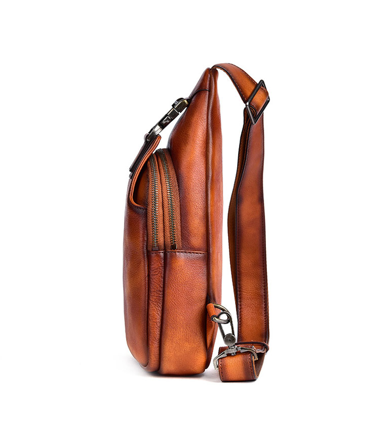 Whatna アンティーク風合い鞣し天 然牛 革 斜めがけ ボディバッグ ワンショルダー メンズ 本革 厚手 レザー13547-3