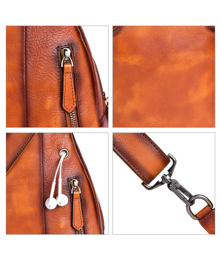 Whatna アンティーク風合い鞣し天 然牛 革 斜めがけ ボディバッグ ワンショルダー メンズ 本革 厚手 レザー13547-8