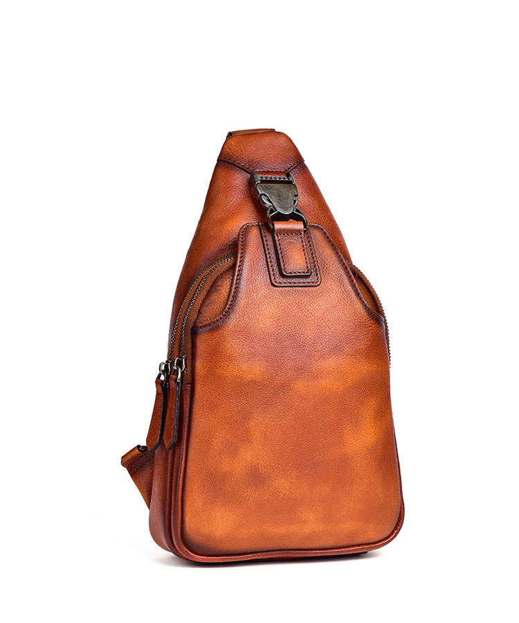 Whatna アンティーク風合い鞣し天 然牛 革 斜めがけ ボディバッグ ワンショルダー メンズ 本革 厚手 レザー13547-1