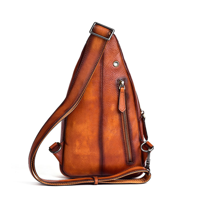 Whatna アンティーク風合い鞣し天 然牛 革 斜めがけ ボディバッグ ワンショルダー メンズ 本革 厚手 レザー13547-2